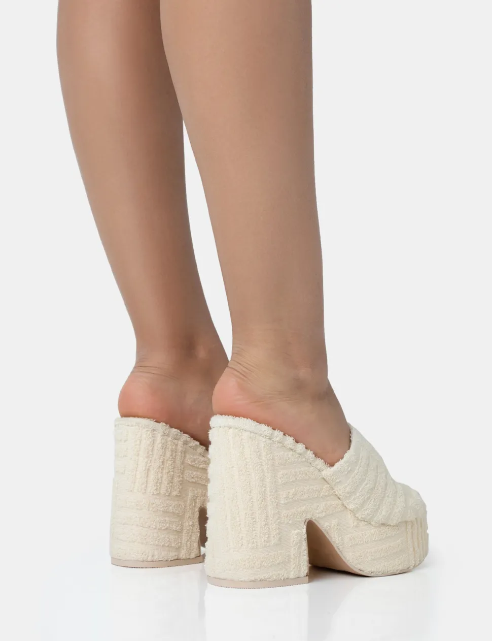 Store Wavez Ecru Terry Towelling Round Toe Platform Block Heel Mules Mules | Block Heels