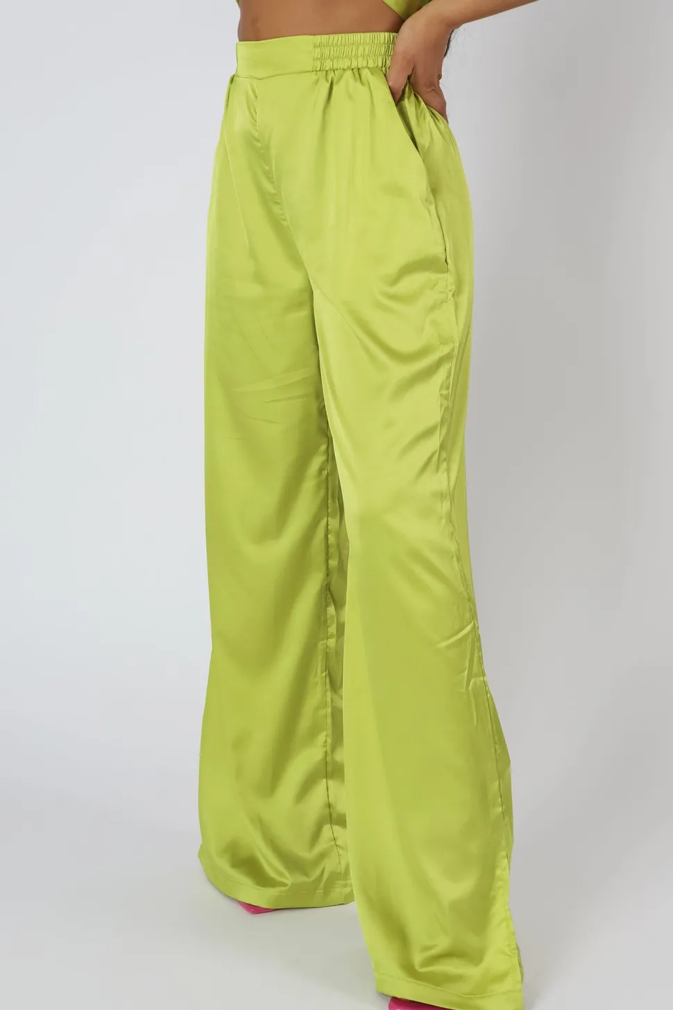 Cheap Wide Leg Satin Trousers Lime Sculpt & Leisure | Kaiia The Label