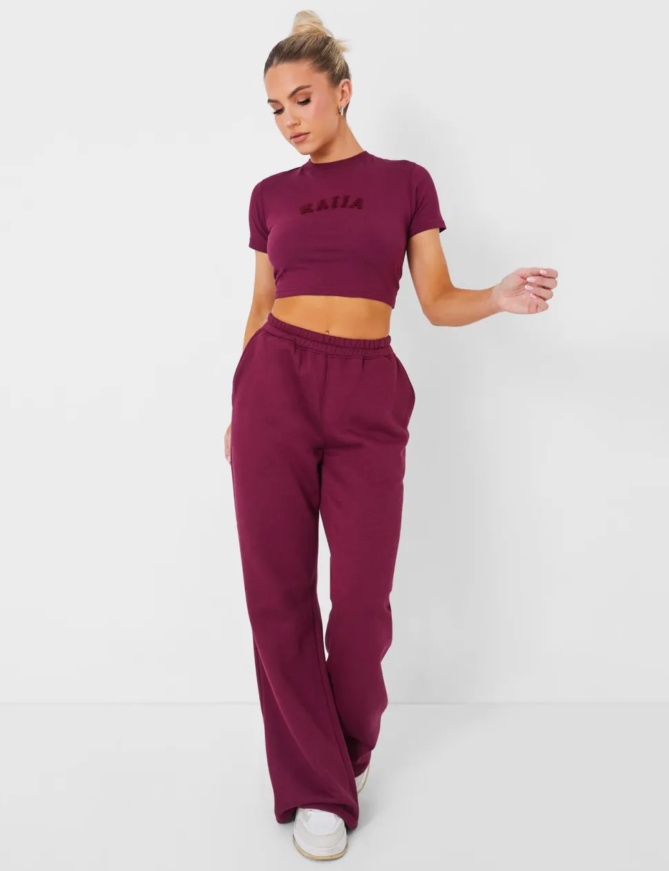 New Wide Leg Sweat Pants Deep Burgundy Sculpt & Leisure | Kaiia The Label