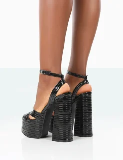 Clearance Zurra Metallic Pu Open Toe Platform Block Heels 6